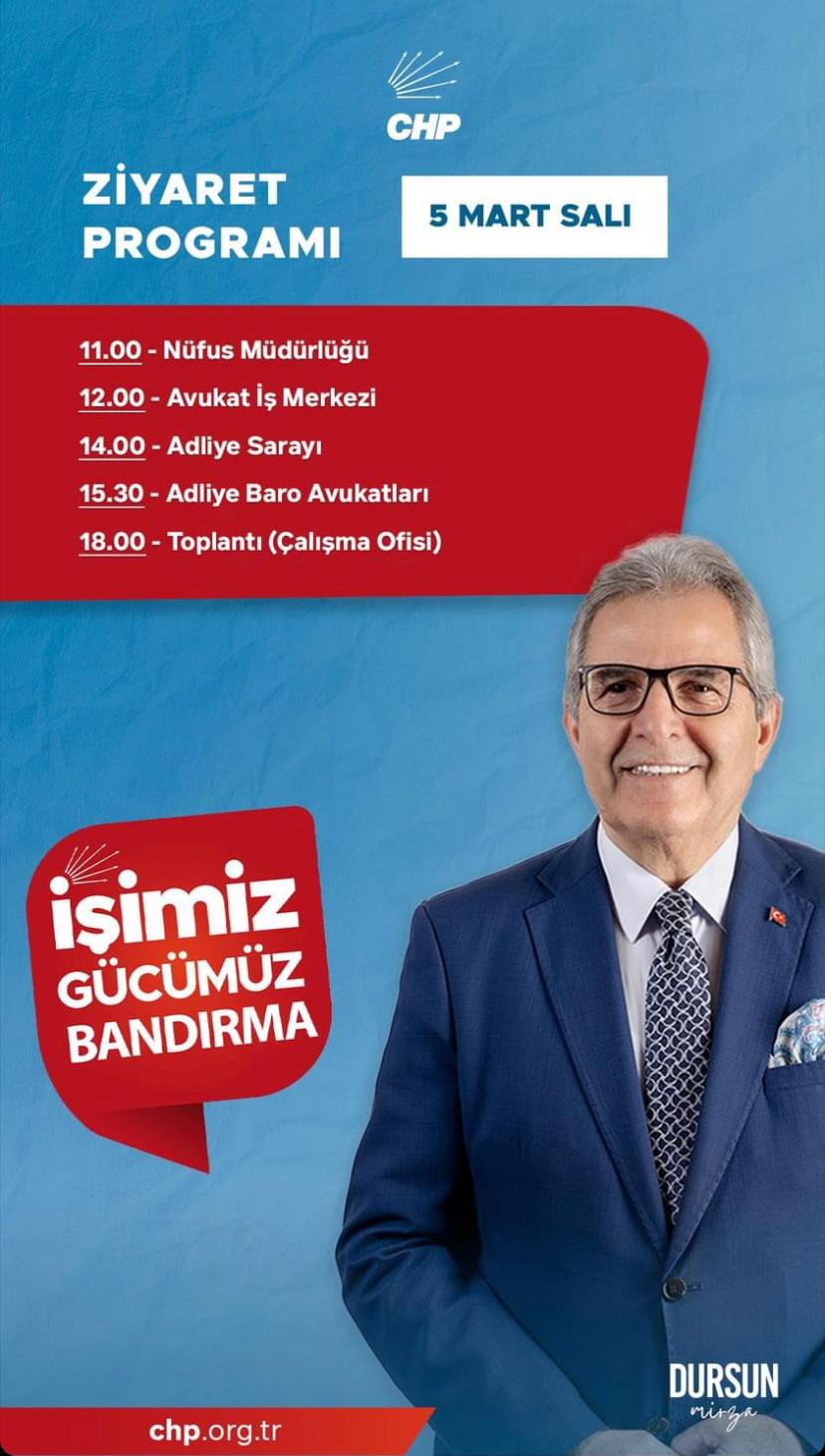 BANDIRMA CHP BELEDİYE BAŞKAN ADAYI DURSUN MİRZA NIN BUGÜNKİ PROGRAMI